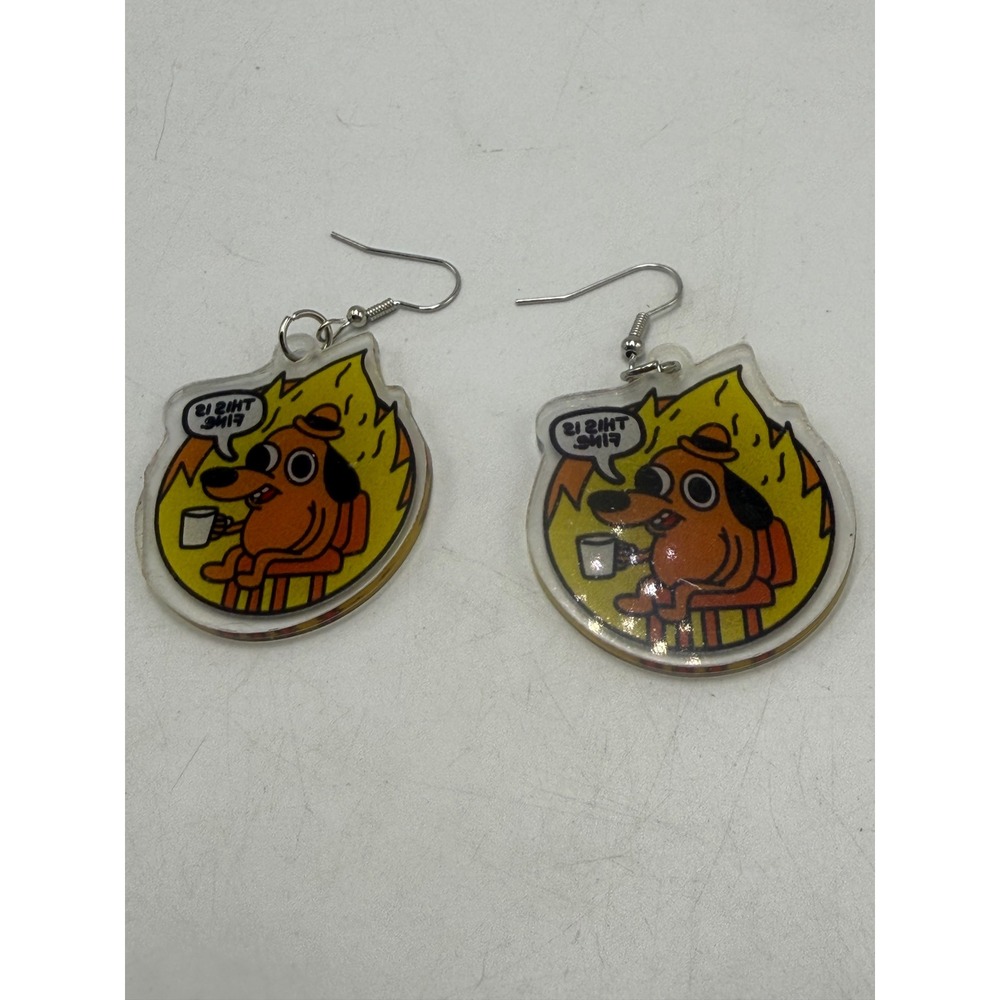 This Is Fine Meme Dog Acrylic Drop Earrings Novelty Internet Culture Jewelry